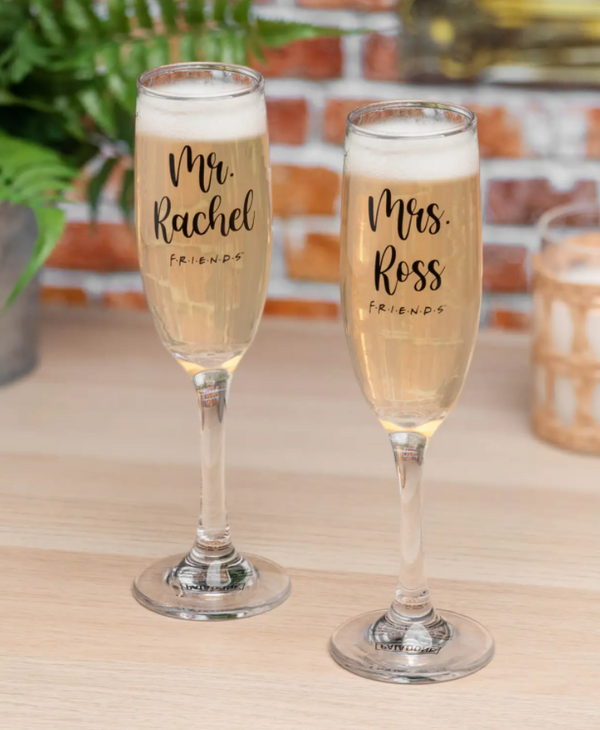 Friends TV Show - Mr Rachel& Mrs Ross Champagne Flutes