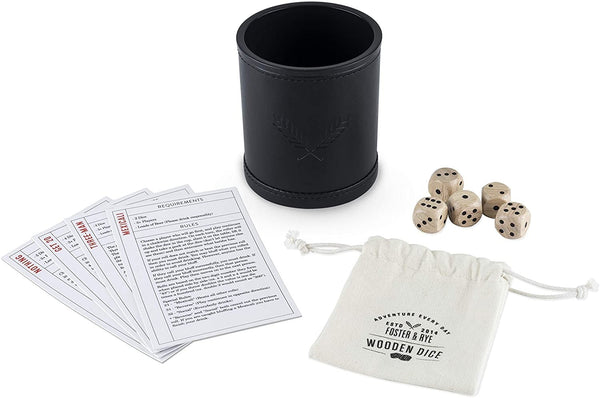 Wood Dice & Faux Leather Dice Cup Drinking Game