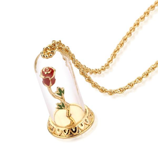 Beauty and the Beast Enchanted Rose in Dome Necklace