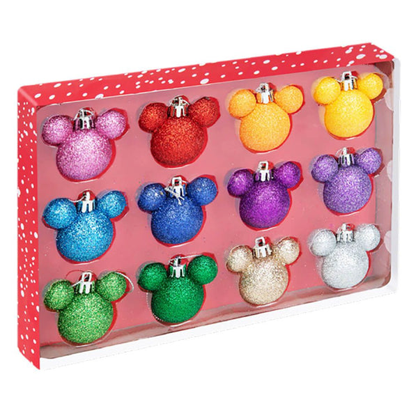 Mickey Christmas: Set of 12 Rainbow Glitter Baubles