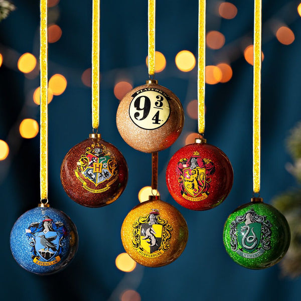 Harry Potter Christmas: Glitter Baubles Hogwarts (Set Of 6)